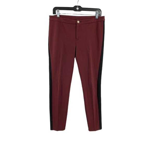 INC Women's Burgundy Black Side Stripe Ankle Stretch Pants Size 8 - Picture 2 of 11